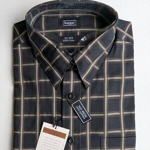 NWT Hagger Men's Long Sleeve Black Print Button Down Shirt. Size Large.